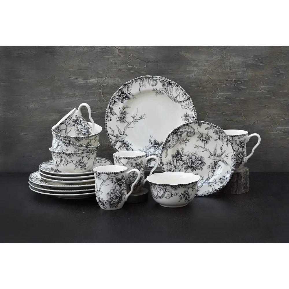 Adelaide 16-Piece Casual Grey Porcelain Dinnerware Set (Service for 4)