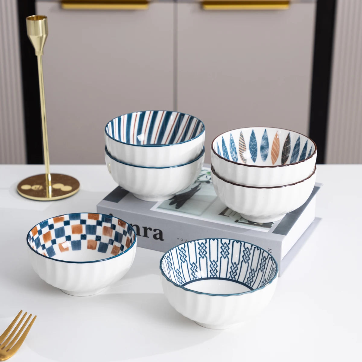 6 Pieces Ceramic Bowl Set Japanese-Style Porcelain
