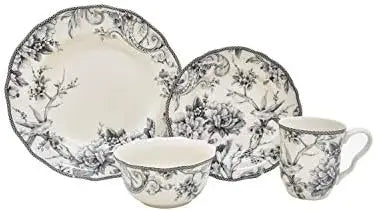 Adelaide 16-Piece Casual Grey Porcelain Dinnerware Set (Service for 4)