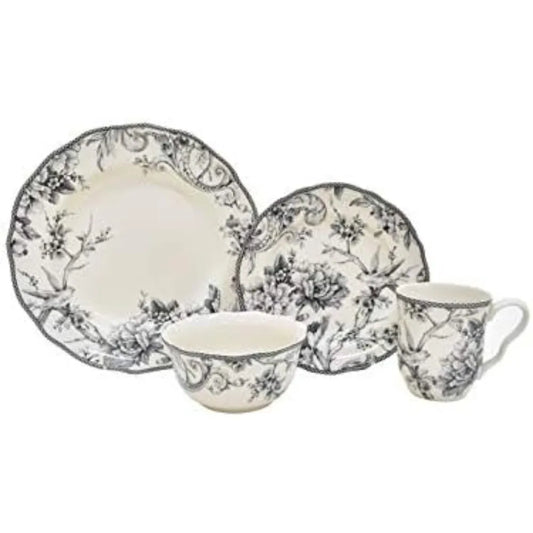 Adelaide 16-Piece Casual Grey Porcelain Dinnerware Set (Service for 4)